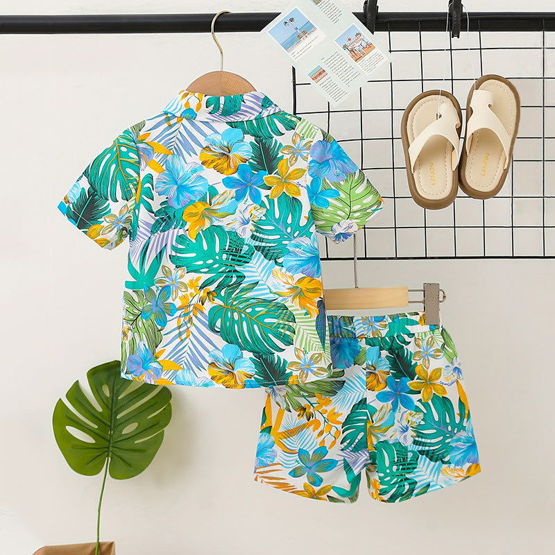 Completo Estivo Bambino 2 Pezzi – Camicia Tropicale + Shorts Coordinati