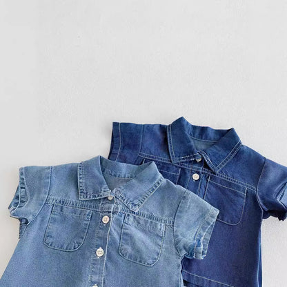 Completo denim estivo bambino/a   Camicia e pantaloncini in jeans