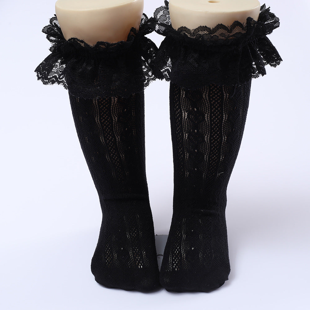 Calze traforate bambina al ginocchio con bordo in pizzo – vari colori