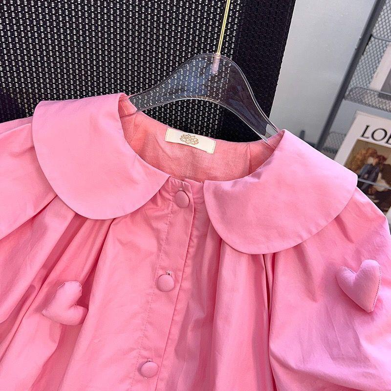 Vestito Elegante Rosa con Cuoricini 3D per Bambina