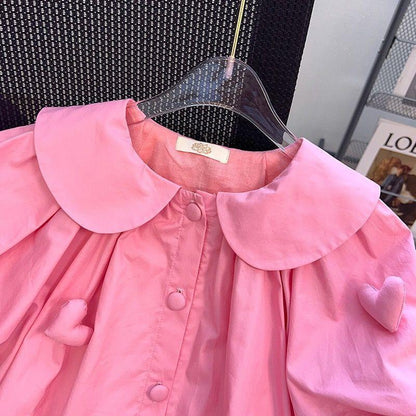 Vestito Elegante Rosa con Cuoricini 3D per Bambina