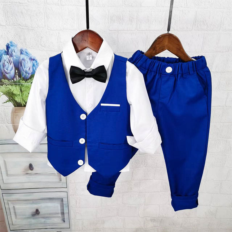 Completo Elegante Bimbo 3 Pezzi – Gilet Blu Royal con Papillon