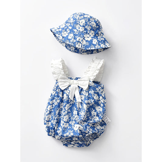 Completo Estivo Bimba  con Motivo Floreale Blu