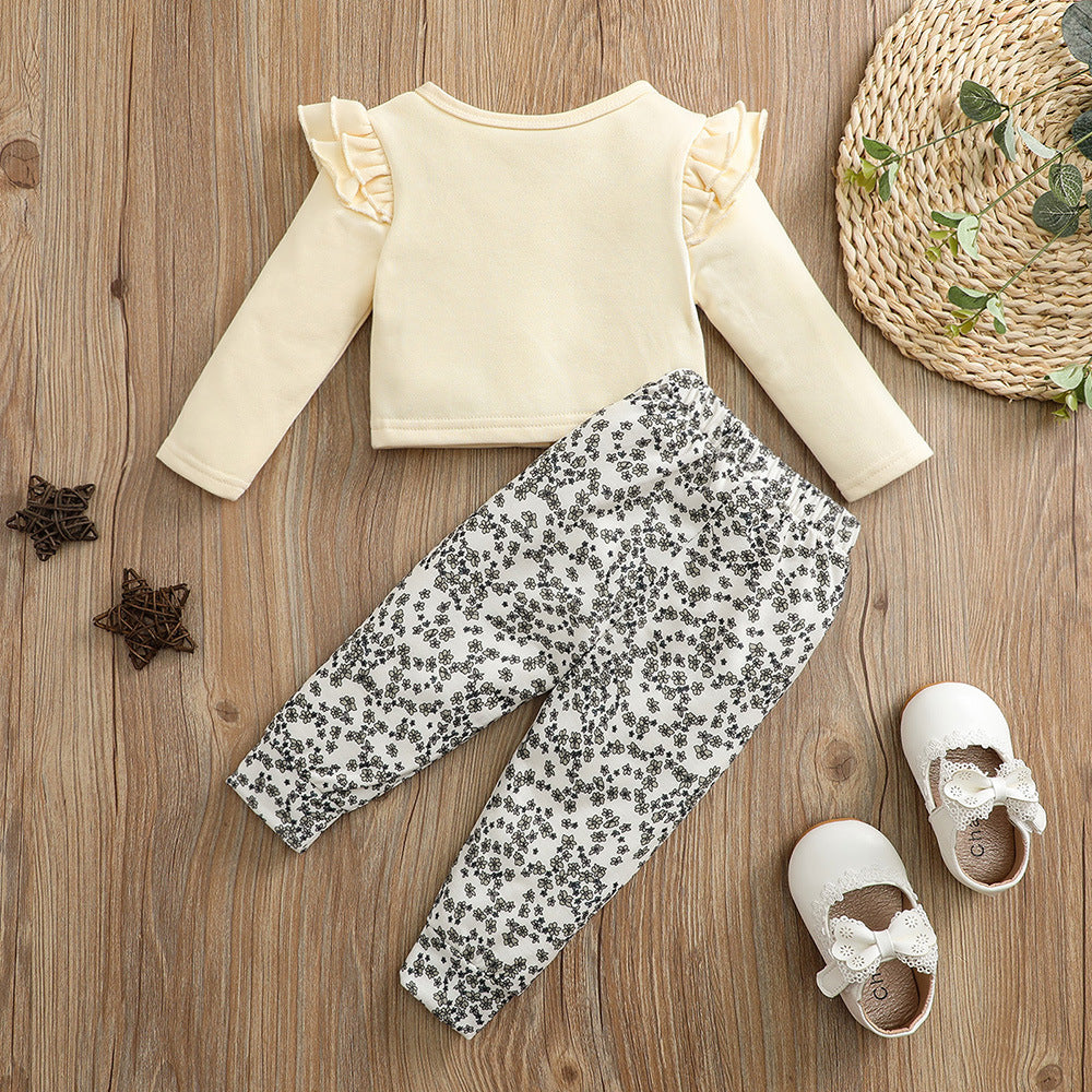 Completo Bimba in Cotone con Maglia Volant e Leggings Floreali