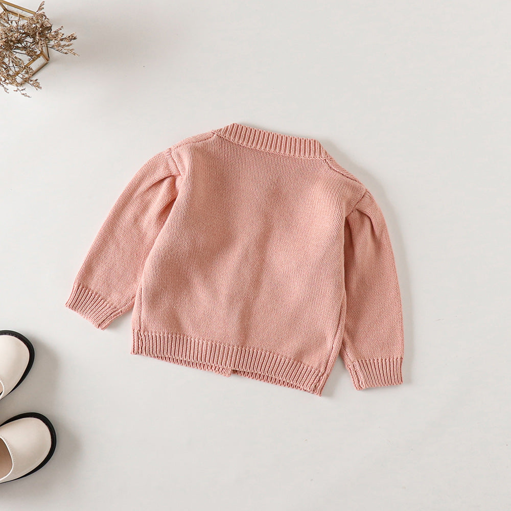 Completo bimba  in Maglia con Cardigan e Salopette - Rosa