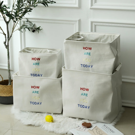 Cestini Portaoggetti Pieghevoli con Ricamo Colorato – "How Are You Today?"