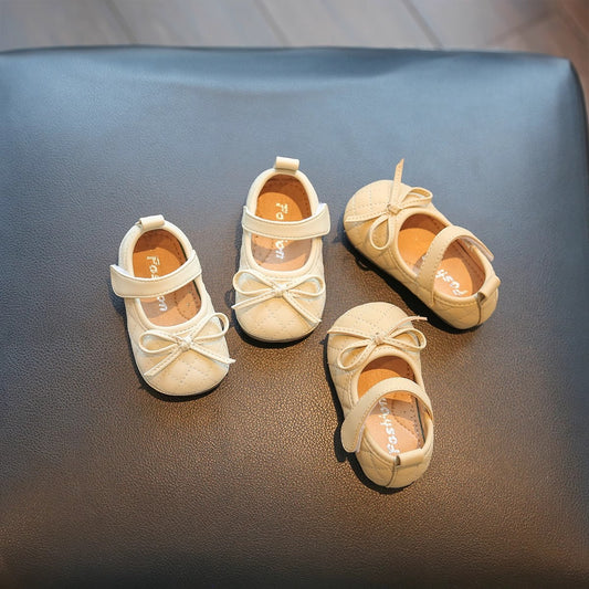 Ballerine Neonato in Ecopelle Trapuntata con Fiocco