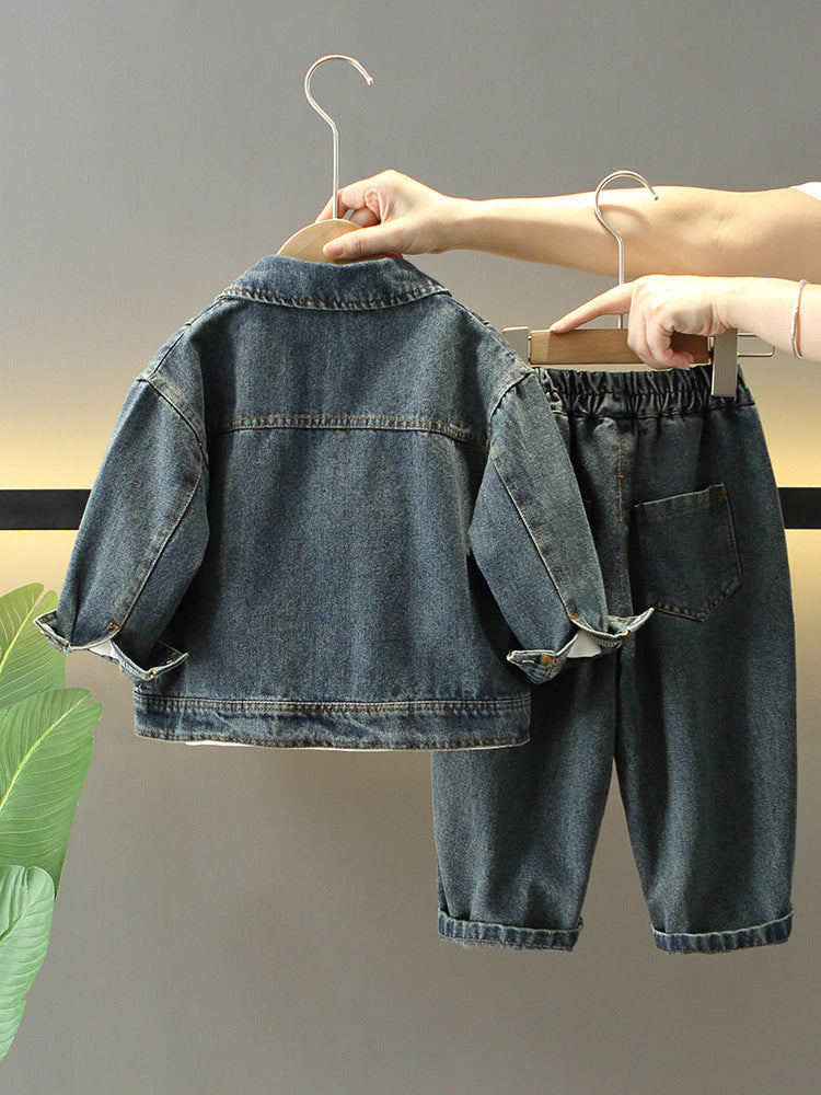 Completo Bambino in Jeans Vintage  Giacca, Maglia e Pantaloni 3 Pezzi