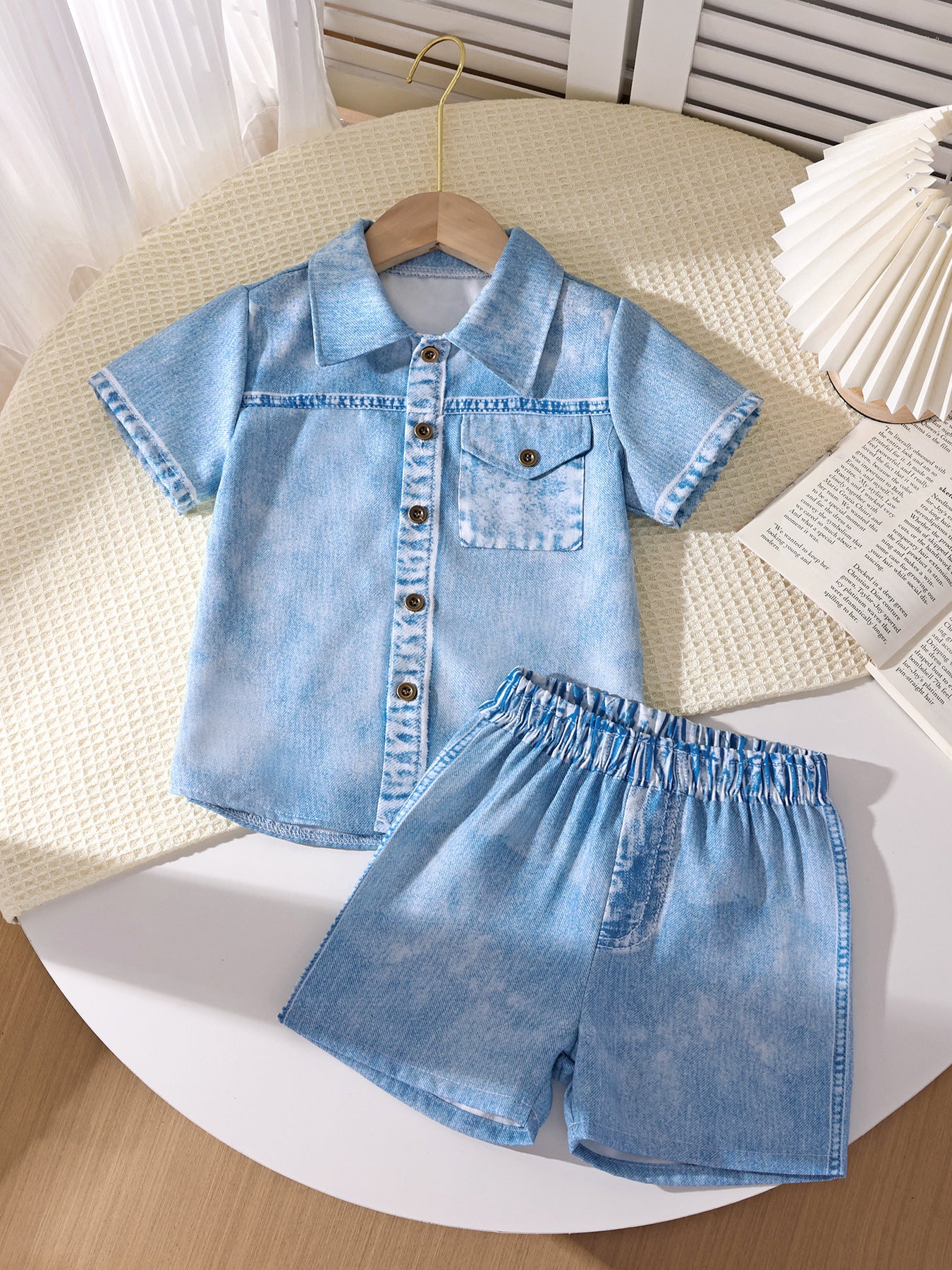 Completo estivo bimbo effetto denim – Camicia e pantaloncini
