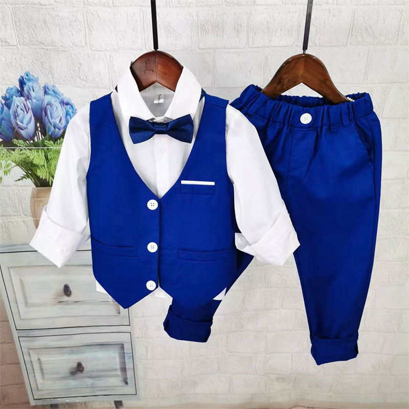 Completo Elegante Bimbo 3 Pezzi – Gilet Blu Royal con Papillon