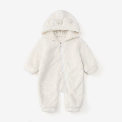 Tuta orsetto in pile con cappuccio e orecchiette – tutina invernale neonato unisex