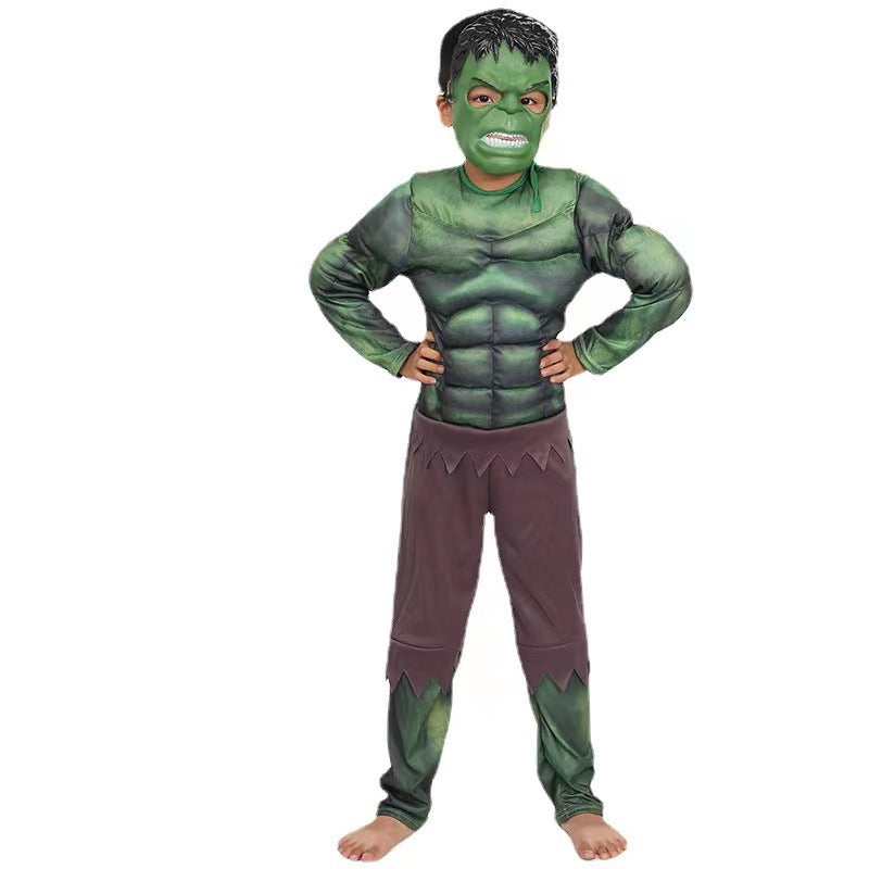 Costume da Supereroe Muscoloso per Bambini - Verde con Maschera Luminosa