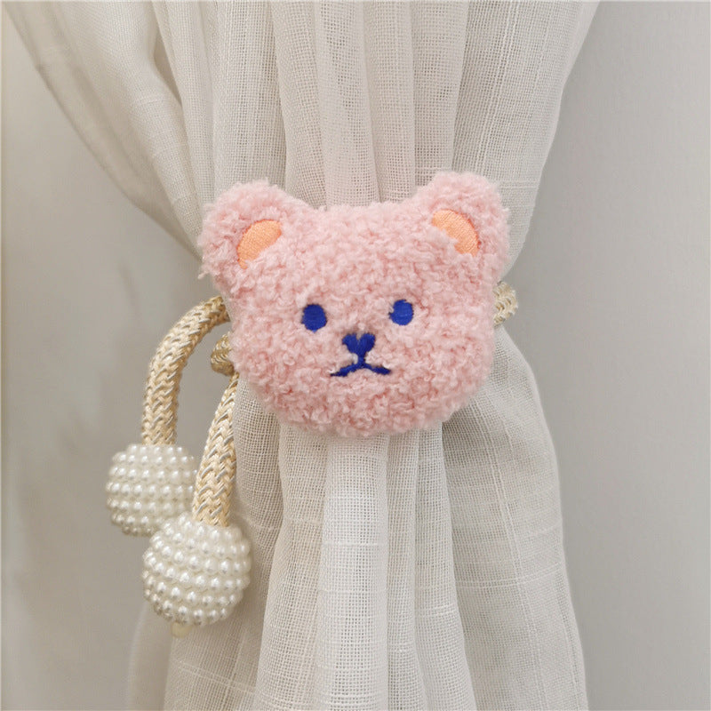 Ferma Tende Orsetto in Peluche con Cordoncino e Perle Decorative