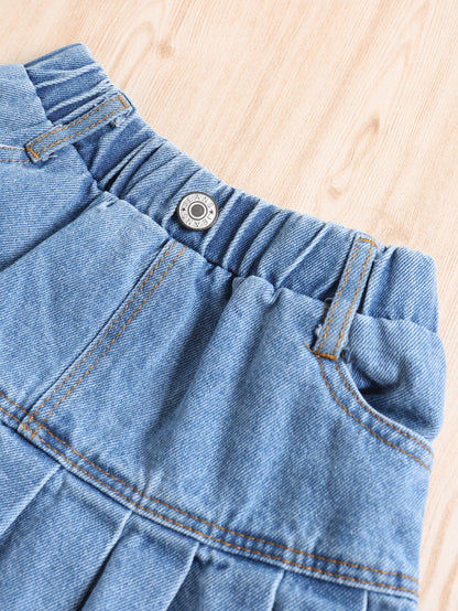 Completo estivo bambina – Top monospalla nero e gonna in denim plissé