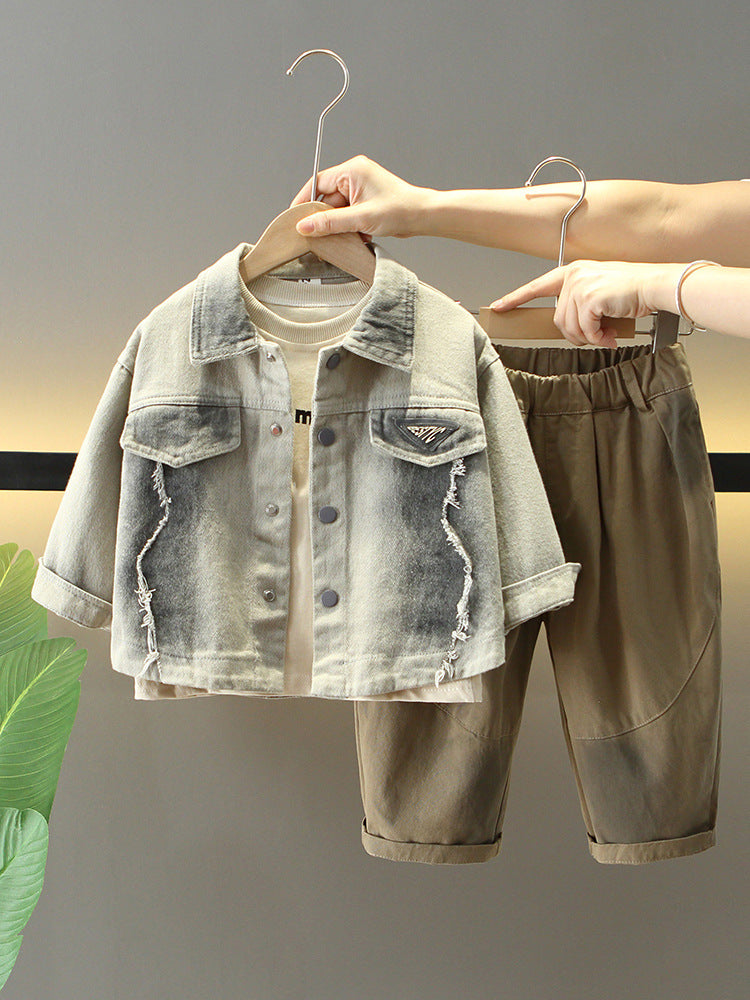 Completo bambino casual in denim e cotone 3 pezzi