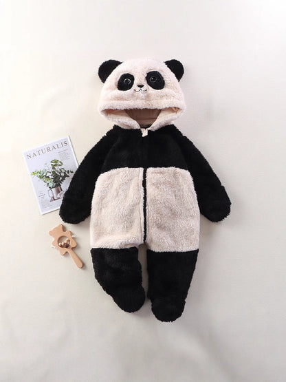 Tuta peluche neonato con cappuccio animale – Orsetto, Coniglietto e Panda