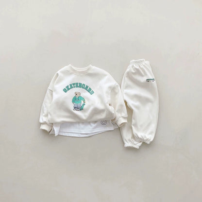 Completo Bimbo "Skateboard Bear" – Felpa e Pantaloni in Cotone