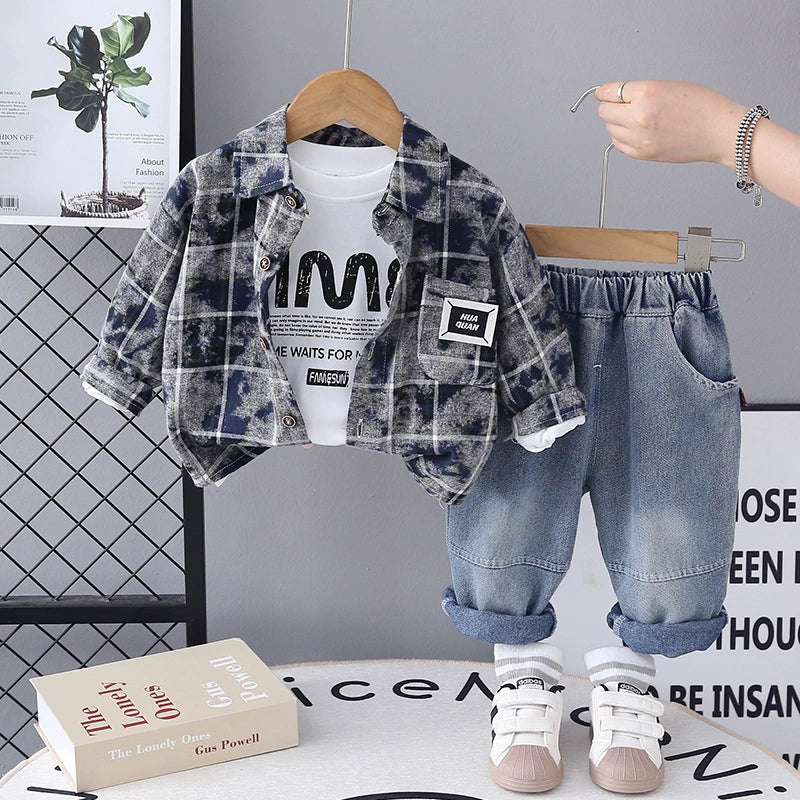 Completo bimbo 3pz camicia quadri blu e jeans – Autunno/Inverno