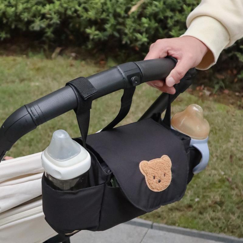 Borsa Organizer per Passeggino   Nero con Orsetto Ricamato