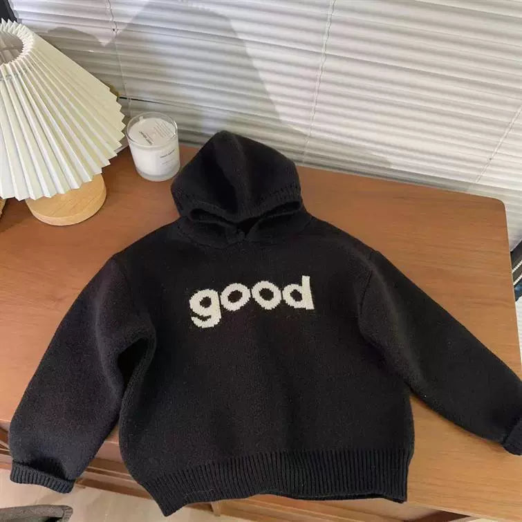 Felpa Invernale Bimbo "Good" in Maglia – Calda e Morbida