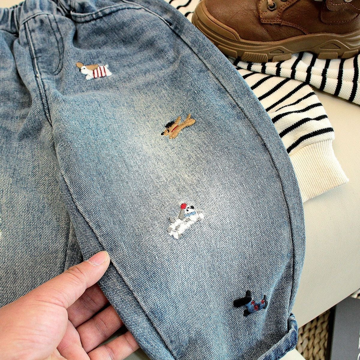 Jeans Bambino con Ricami Cagnolini – Vita Elasticizzata