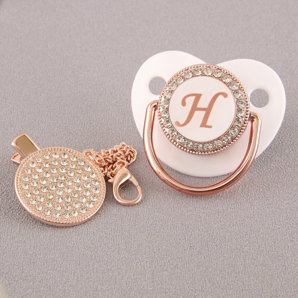 Set Ciuccio Luxury Bianco e oro rosa con Clip – Personalizzato con Iniziale (6-12 mesi)