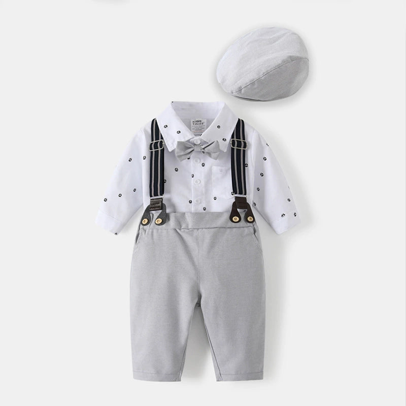 Completo Elegante Bambino Grigio con Bretelle – Primavera