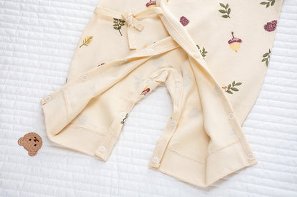 Coordinato Set Neonata/ Bimba  3 pezzi – Fantasia botanica beige