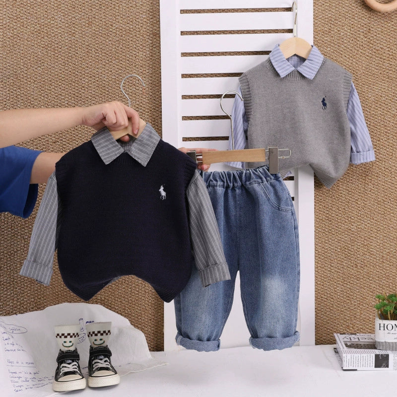 Completo Bimbo Invernale  Gilet Maglia & Camicia