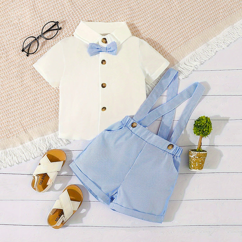 Completo elegante bambino – Camicia con papillon e pantaloncini con bretelle