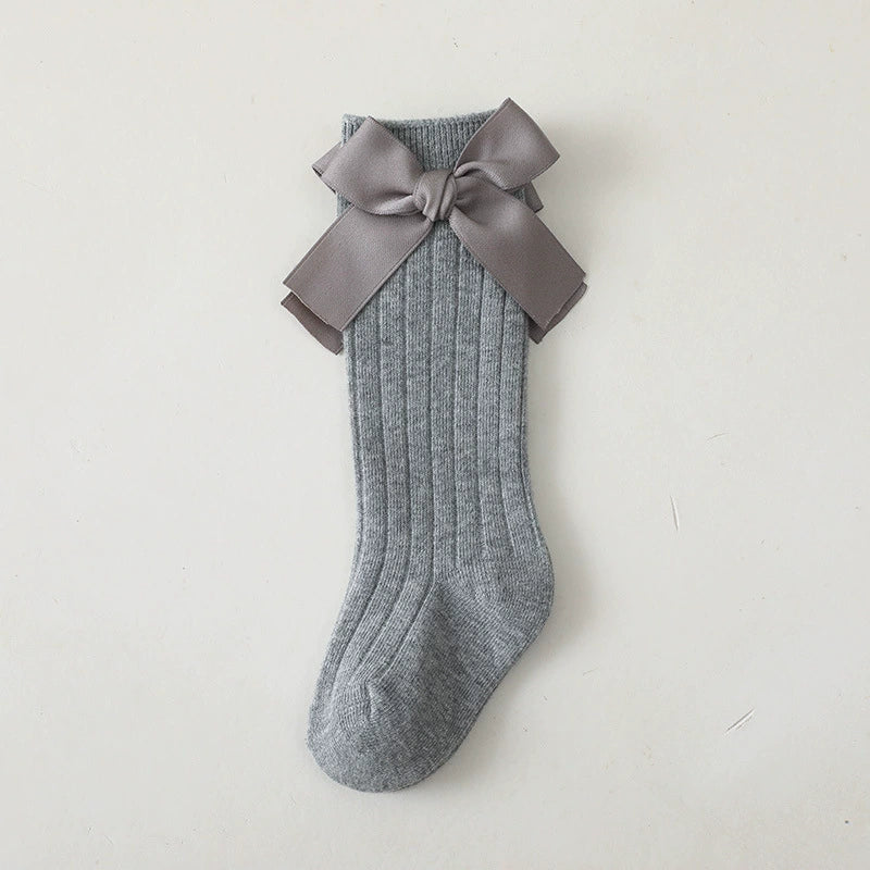 Calze Lunghe Bambina con Fiocco in Raso – Vari Colori