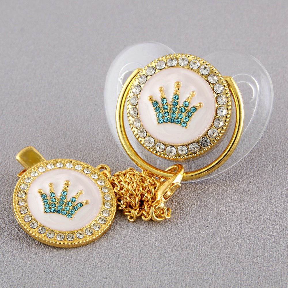 Set Ciuccio e Catenella con Corona Turchese in Cristalli