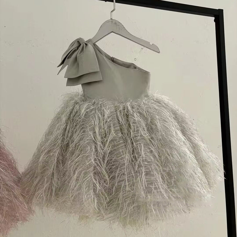 Abito Elegante Bimba Monospalla con Gonna Piumata