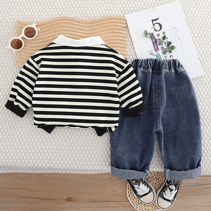 Completo Casual Bambino con Maglia a Righe e Jeans