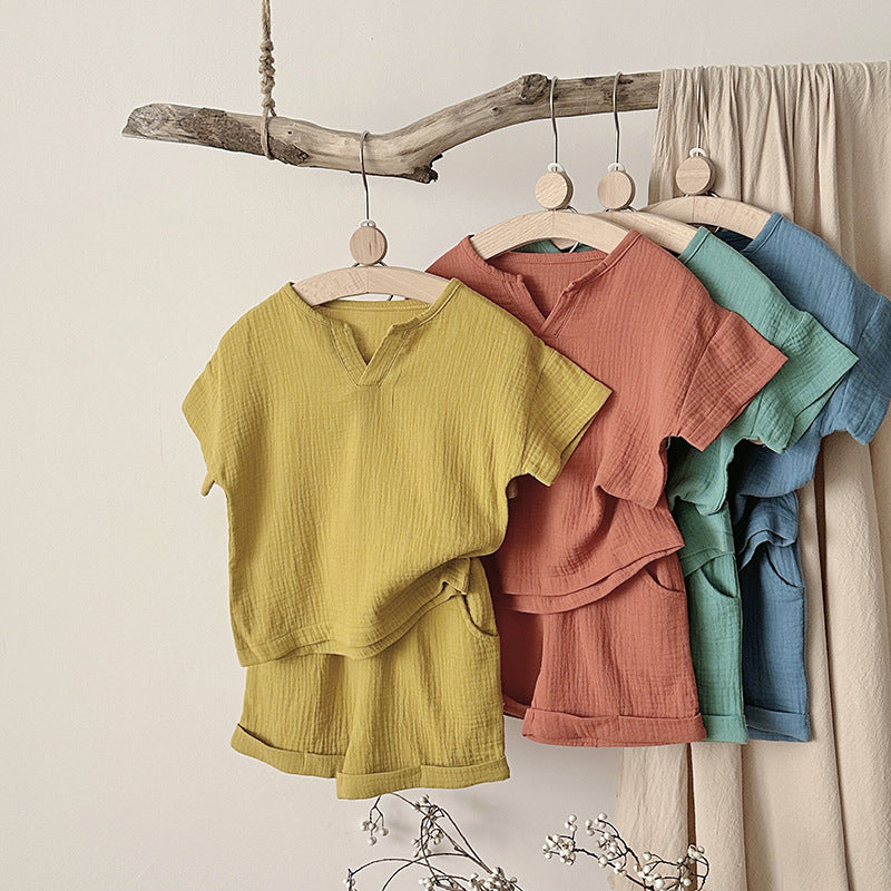 Completo  bambino 2 pezzi  Cotone Mussola Tinta Naturale