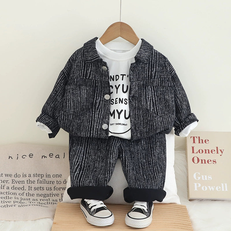 Completo 3 pezzi Bimbo Effetto Rigato