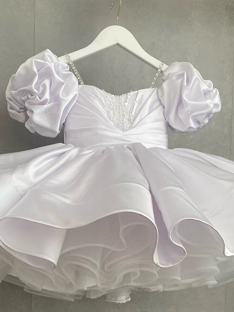 Abito Principessa Satinato con Maniche a Sbuffo e Gonna Voluminosa