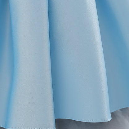 Abito Elegante Azzurro per Bambina con Maniche a Palloncino e Ricami