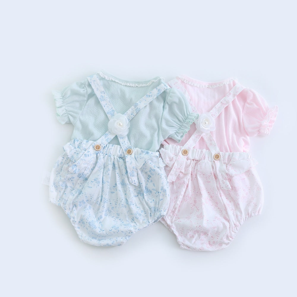 Pagliaccetto  Elegante Neonata con Bretelle e Gonnellina – Rosa o Azzurro