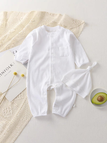 Tutina neonato in cotone a costine con cappellino