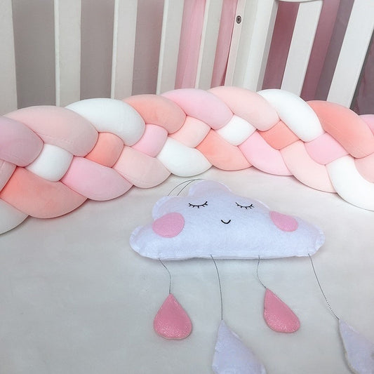 Treccia Paracolpi Neonato 4 Fili – Rosa, Bianco e Pesca Pastello