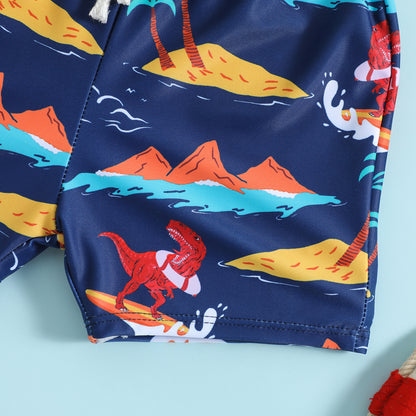 Boxer Mare Bimbo con Stampa Dinosauri Surfisti   Blu Navy