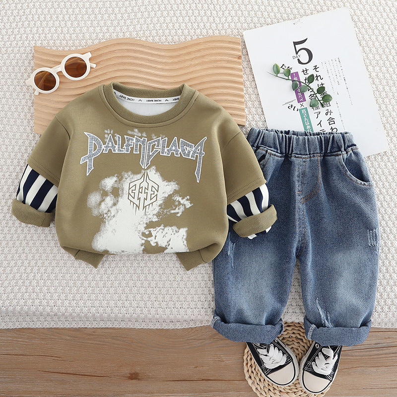 Completo Casual Bambino con Felpa e Jeans 95% cotone