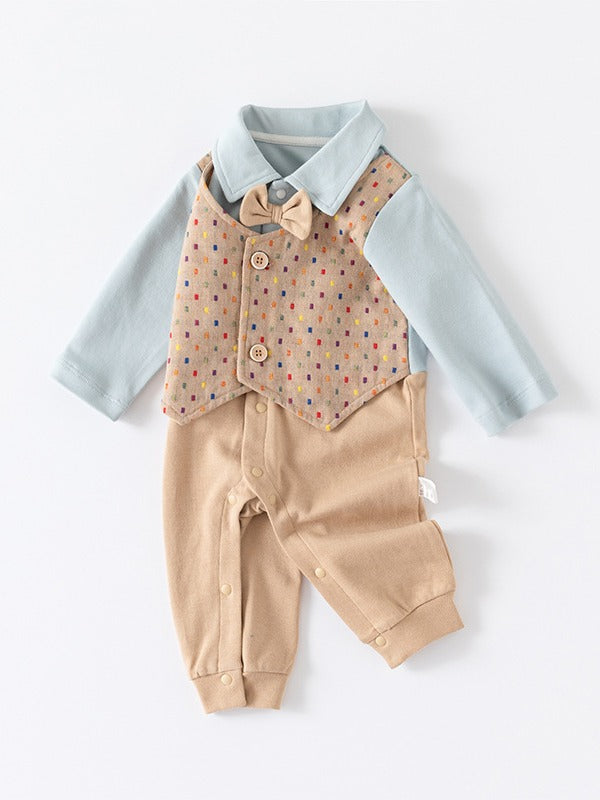 Tutina Elegante Neonato/ Bimbo con Gilet e Papillon – Effetto Completo