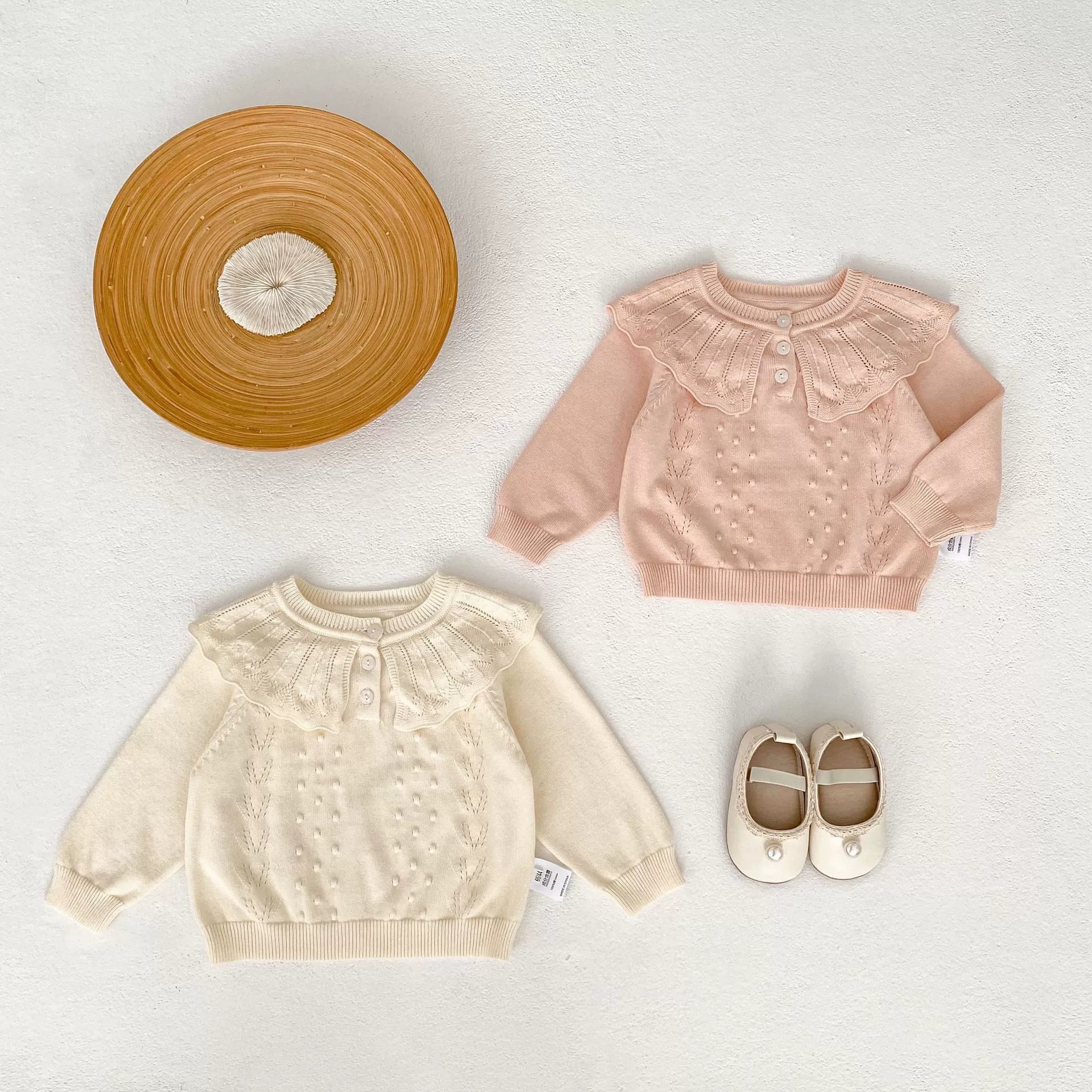 Cardigan Bimba con Colletto Decorato – 100% Cotone