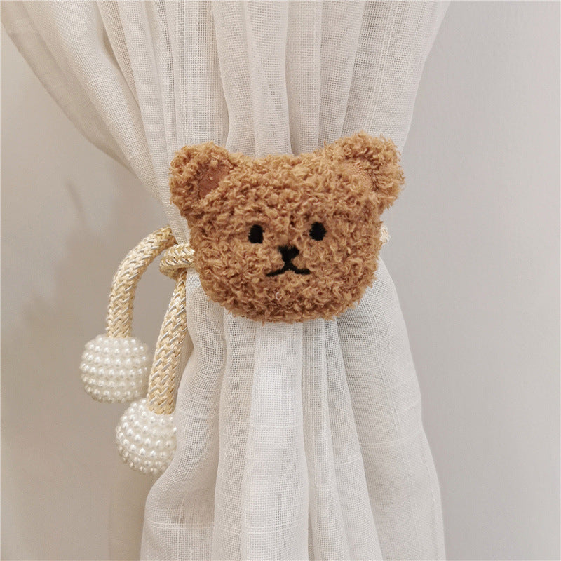 Ferma Tende Orsetto in Peluche con Cordoncino e Perle Decorative