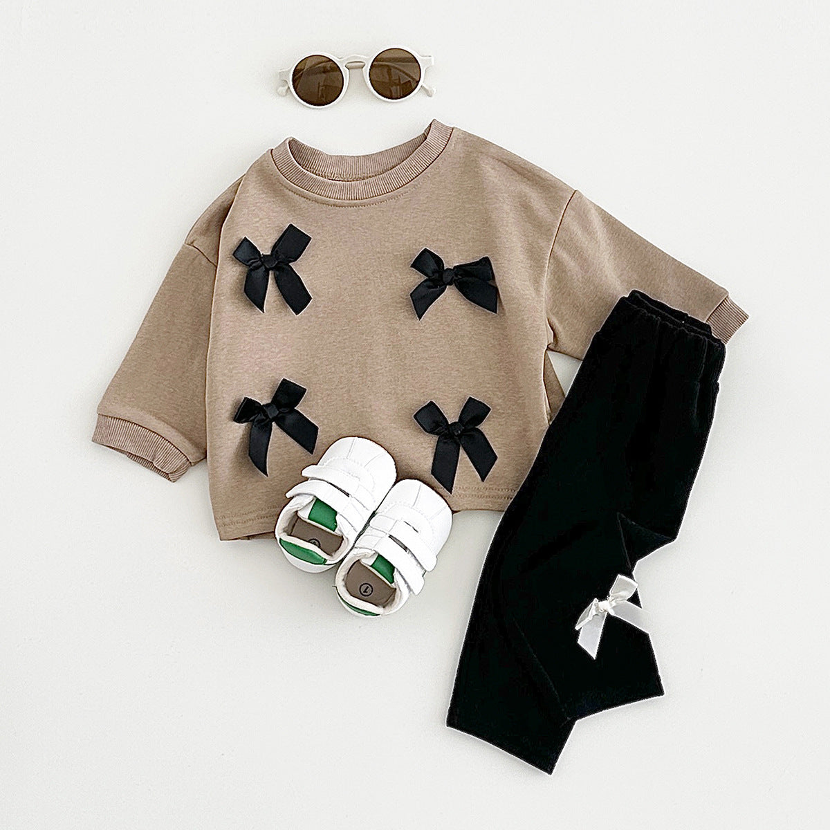 Completo Bimba “Bow Style”  Felpa Rosa + Leggings con Fiocchi