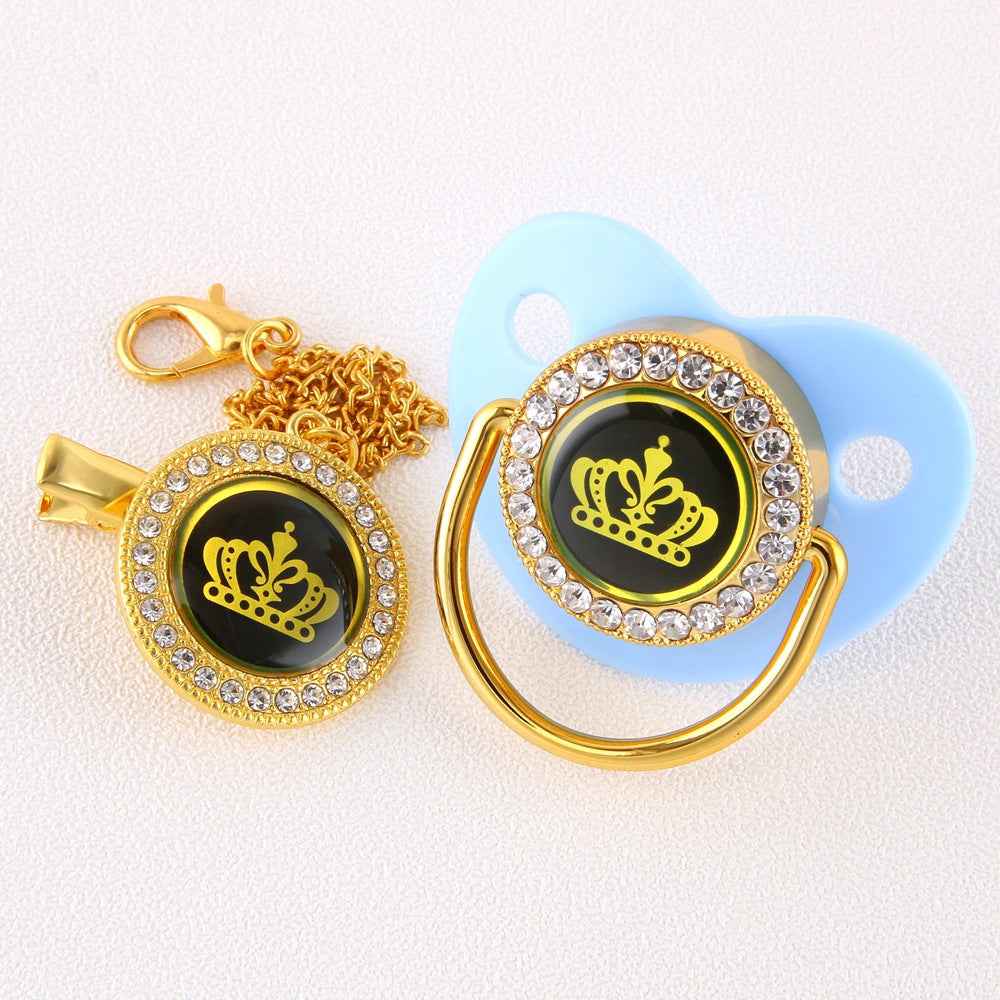 Set ciuccio e catenella Corona con strass 0-6 mesi