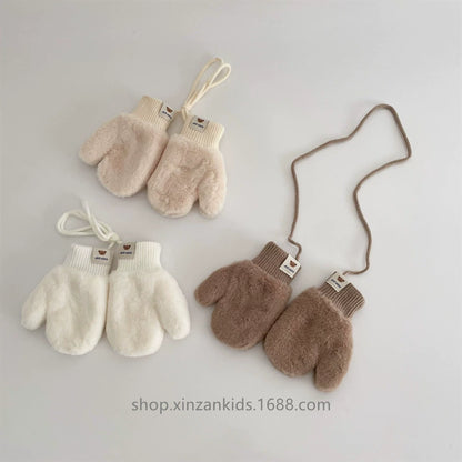 Guanti Bimbo in Peluche con Cordino –