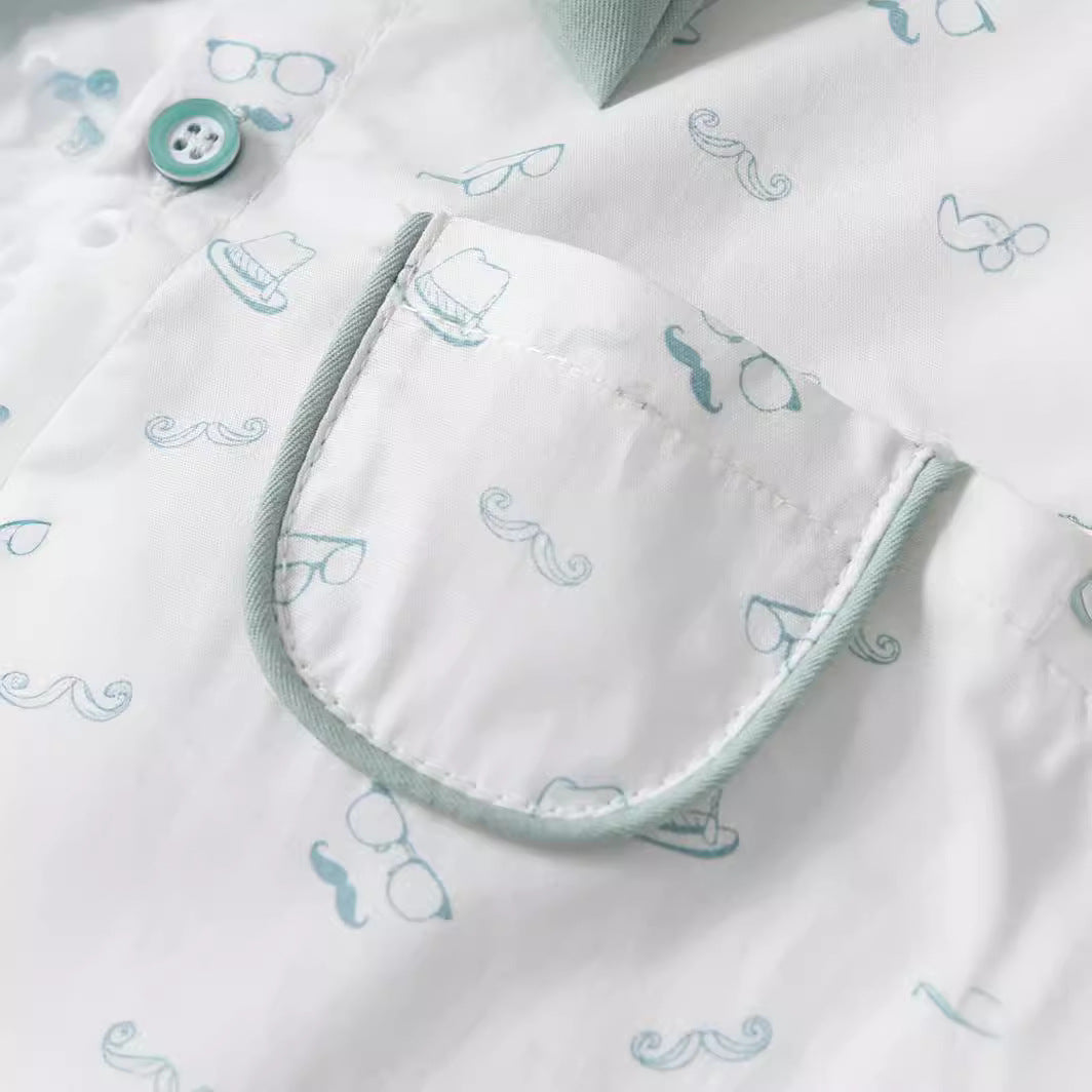 Completo Elegante Neonato  Camicia con Bretelle e Papillon